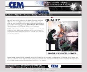 cem-inc.com: Cookeville Electic Motor - Working with Industry to keep Industry Working
Cookeville Electric Motor has been repairing electric motors and other industrial machinery in Middle Tn for over 25 years.