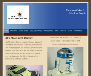 ajsmoonlightbakery.net: AJ's Moonlight Bakery - Fabulous Cakes for Fabulous People
AJ's Moonlight Bakery creates delicious, fabulously decorated showstopper wedding cakes, birthday cakes, shower cakes and special occasion cakes fresh from high quality ingredients.