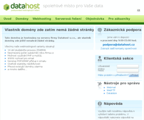 sokolovi.net: Datahost s.r.o. | Domény | Webhosting | Serverhousing | Administrace | Vlastník domény zde zatím nemá žádné stránky
webhosting, serverhosting, registrace domén