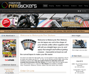 rimstickers.com.au: Motorcycle Rim Stickers | Bling on your Wheels
Suppliers of Motorcycle Rim Stickers in Standard Vinyl, Reflective, Fluorescent and custom colours..