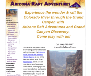 azraft.com: Arizona Raft Adventures River Trips | White Water Rafting, Hiking, Colorado River, Grand Canyon, Arizona,
Arizona Raft Adventures provides river rafting trips on the Colorado River in the Grand Canyon, AZ.