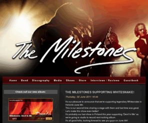 themilestonesmusic.com: The Milestones - Home
Helsinki-based band The Milestones, who has tried to find the real roots of rock and roll throughout their career, has released their robust third album 'Devil In Me' (April 2009).