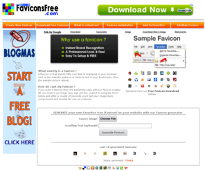 faviconsfree.com: Free Favicons and Favicon Creator Tool - Download FavIcons
Free Favicons and Favicon Creator Tool - Download FavIcons. FavIconFree.com is the ultimate place to download and create FavIcons for your website.