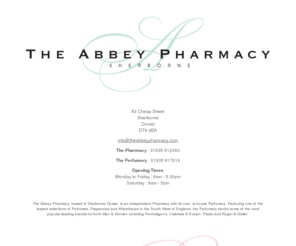 theabbeypharmacy.com: Independent Pharmacy/Perfumery in Sherborne, Dorset - The Abbey Pharmacy
The Abbey Pharmacy of Sherborne, Dorset is an independent pharmacy with its own, in-house Perfumery offering perfumes, fragrances and aftershaves from a number of leading brands.