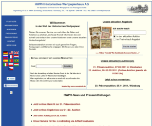 hwph.de: HWPH AG - Historische Wertpapiere - Nonvaleurs - Alte Aktien - Scripophilie
Homepage der HWPH Historisches Wertpapierhaus AG