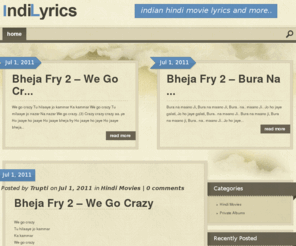 indilyrics.com: Indian Lyrics, Hindi Song Lyrics @ Indi Lyrics
Offering vast collection of Hindi Lyrics & non movie lyrics.