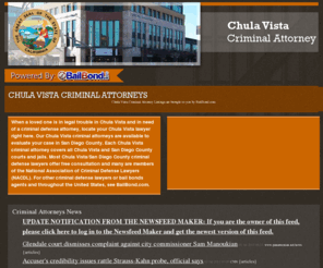 chulavistacriminalattorney.com: Chula Vista Criminal Attorney | San Diego County criminal attorney in Chula Vista, CA
Bailbond.com the nations #1 directory provides you with listings of San Diego County independent bail bondsman and criminal attorneys.  Licensed Chula Vista bail bondsmen and criminal attorneys are featured on Bailbond.com