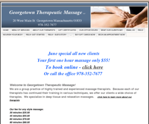 georgetownmassage.com: home page for georgetown therapeutic  massage
massage gift certificates, online gift cards, massage for relief of muscle pain and aches