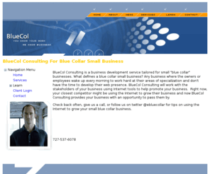 bluecol.com: BlueCol Consulting services for Blue Collar Business
BlueCol Consulting for Business, Technology and Internet Marketing services help small blue collar business grow their business. BlueCol's main area of operation is the Tampa Bay area.