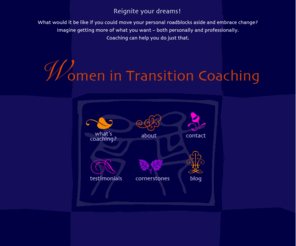 womenintransitioncoach.com: Women In Transition Coaching
I help women in transition move their roadblocks aside, get unstuck and accomplish their personal and professional goals with joy and ease.  

