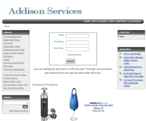 addisonservices.com: Addison Services
We feature the finest quality in our Professional Security Cameras and accessories, Nanny Cams, Camping Equipment, Embedded (Stand Alone) DVR's, Hidden Cameras with built-in DVR, Pepper Sprays, Digital Picture Frames, and Engravable Glass Mugs and Flasks.