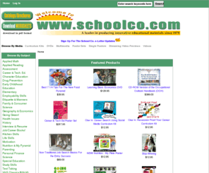 schoolco.com: Welcome to Schoolco, english\meta_tags.php
Welcome to Schoolco :  - Assessment Career & Tech. Ed. Character Education Drug Prevention Elementary Employability Skills Etiquette & Manners Family & Consumer Science Personal Finance Geography & Economics Health Issues History Interview & Resume Life Skills Applied Math Motivation Nutrition & My Pyramid Parenting Applied Reading Science Special Education Browse By Media Videos DVDs Streaming Video Previews Poster Sets Single Posters Multimedia Curriculum Kits Early Childhood Education Kitchen Skills Study Skills Test Taking Going Green! VHS Classics/$29.95 Job/Career Books! teachers material, school, supplies, classroom tools