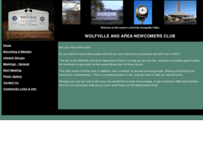 wolfvillenewcomers.org: Wolfville and Area Newcomers Club
New to Wolfville or other towns at the eastern end of the Annapolis Valley? Check out our group.