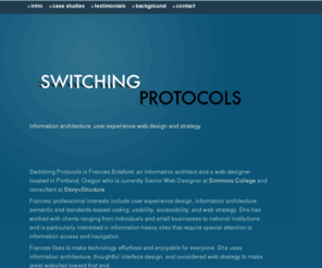 francesbotsford.com: switching protocols | user-centered web design | frances botsford
switching protocols : the web design and development portfolio of frances botsford.
