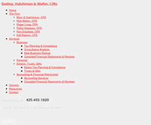 hutchinsonandwalter.com: Bashey, Hutchinson & Walter
Bashey, Hutchinson & Walter provide high-quality accounting, tax and advisory services to a diverse clientele throughout the Puget Sound area.