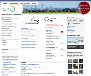 erftkreis.de: Themenbereich - Rhein-Erft-Kreis
Der Rhein-Erft-Kreis ist einer der wirtschaftstärksten Kreise in Nordrhein-Westfalen, westlich von Köln. Willkommen auf den Webseiten mit Informationen Kunst & Kultur, Bildung & Freizeit, Natur & Erholung sowie Politik & Verwaltung