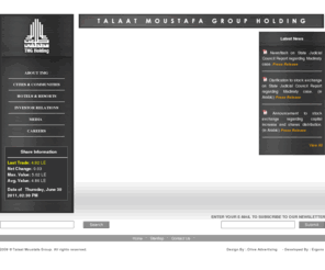 tmgholding.com: :: Talaat Moustafa Group ::
The leading community real estate developer in Egypt, with a land bank of 50 million square meters. The group has a strong track record of over 37 years in the housing and real-estate development industry, having developed 8.5 million sqm of land so far.