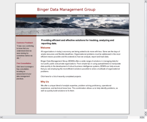 bingergroup.com: BDMG - Analysis, Tracking and Reporting
Binger Data Management Group -  Providing efficient and effective solutions for analyzing, tracking, and reporting data.