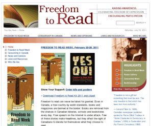 freedomtoread.ca: Freedom to Read
Freedom to Read encourages Canadians to think about and reaffirm their commitment to intellectual freedom.