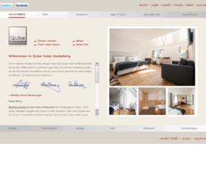 qubehotel.net: Qube Hotel Heidelberg - Das Hotel und Restaurant im modernen Design mitten in Heidelberg.
Das Hotel Qube in Heidelberg ist ausgestattet mit modernem Design. Neben dem Hotel gibt es ein vorzügliches Restaurant, dass ausschliesslich frische Zutaten verwendet. Das Hotel und das Restaurant sind im Zentrum von Heidelberg gelegen und zu Fuß vom Bahnhof zu erreichen.