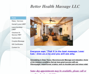 betterhealthmassagenc.com: Better Health Massage LLC - Home
 Everyone says "That it is the best massage I ever had." Give me a try and you will see why.With two locations:Located at 120 West Pennsylvania Ave. #43 Southern Pines, NC 28387   & SNR Express Fitness Center 2629 Dalrymple St  Sanford, NC 27332 