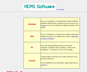 acrs-software.com: ACRS Software and Consulting
Oracle database consultant independent contractor