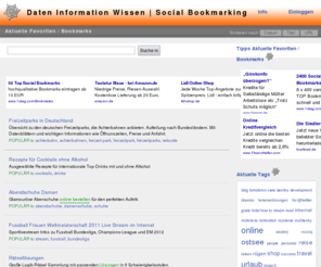 daten-information-wissen.de: Daten Information Wissen | Social Bookmarking Favoriten Info
Daten Information Wissen | Social Bookmarking Favoriten Information - Verwalte deine Favoriten und Lesezeichen. Soziale Bookmarks bei Daten-Information-Wissen.de