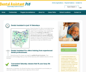 startdaptoday.com: Dental Assistant in just 10 Saturdays Dental Assistant School Dental Assistant Program Dental Assistant Pro
Dental Assistant in just 10 Saturdays. In Indiana, Dental Assistant Pro is an approved educational program for dental radiography through the Indiana State Department of Health, allowing our students to receive the necessary requirements to take the DANB RHS exam.