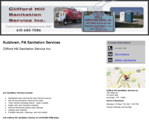 cliffordhillsanitation.com: Sanitation Kutztown, PA - Clifford Hill Sanitation Service Inc.
Clifford Hill Sanitation Services Inc of Kutztown, PA provides exceptional sanitation services for customers.  Call 610-683-7086