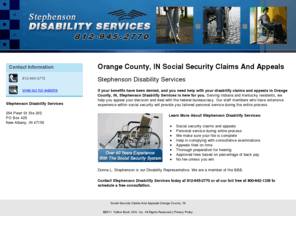 disabilityservicesorangecounty.com: Social Security Claims And Appeals Orange County, IN
Stephenson Disability Services provides disability claims and appeals needs in Orange County, IN. Call 812-945-2770 for more details.