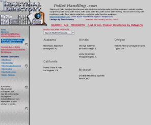 pallethandling.com: Pallet Handling .com - Pallet Handling Directory of Manufacturers & Suppliers
Pallet Handling Directory of pallet handling equipment, material handling equipment, pallet racks, pallet trucks, pallet  jacks, pallet lifts, pallet scales, pallet racking, manual and electric pallet positioners, pallet lifters, electric pallet jacks, and other pallet equipment