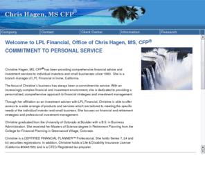 chrishagenmscfp.com: Chris Hagen, MS, CFP
Comprehensive Financial Planning and Investment Services Site