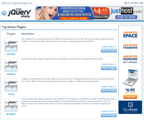 topjqueryplugins.com: Top jQuery Plugins
Internet's best list of jquery plugins,TopJQueryPlugins helps you find the best jQuery plugin for each category. Each plugin is rated and reviewed.