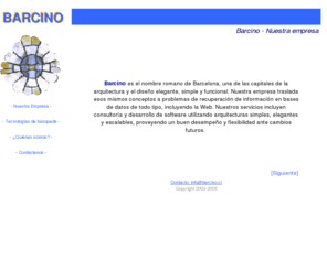 barcino.cl: - BARCINO -
Barcino: consultora y desarrollo de software utilizando tecnologas de bsqueda