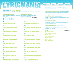 lyricmania.com: Lyrics at Lyric Mania
Lyric Mania got all the lyrics you want.