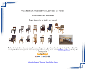 thechairnetwork.com: Tough Chair
Canadian made, Hardwood Chairs, Barstools and Tables Fully finished and assembled.