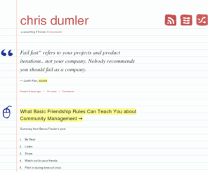 chrisdumler.com: chris dumler
a casual blog || Tweets @chrisdumler