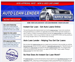 auto-loan-lender.com: Auto Loan Lender
Auto Loan Lender Offers Instant Car Loans Online - Cheap Car Loans - Plus Car Loan Financing Instantly!