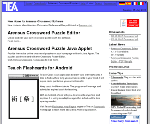 tea.ch: Crossword Puzzle Software - Tea Sign
Crossword Puzzle Maker Software. Create custom crossword puzzle fully automatically using your own databases or built in clue-answer dictionaries.