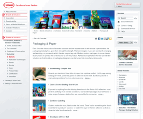 labelling-adhesives.com: Packaging & Paper - Markets - Henkel
Ever since the introduction of branded products and the appearance of self-service supermarkets, the packaging industry has gone from strength to strength.