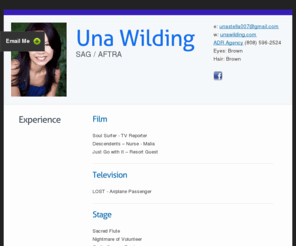 unawilding.com: Una Wilding - Actor, SAG / AFTRA, Hawaii
Una Wilding, SAG / AFTRA, Actor, Honolulu, Hawaii