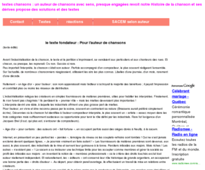 texteschansons.com: textes chansons : auteur de chansons avec sens, presque engagées
textes chansons : un auteur de chansons avec sens, presque engagées revoit notre Histoire de la chanson et ses dérives propose des solutions et des textes