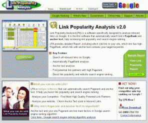 link-popularity-analysis.com: Link Popularity Analysis and Pagerank, Anchor text
Link Popularity Analysis software analyze link's Pagerank and anchor text, increase search engine ranking while increase link popularity.