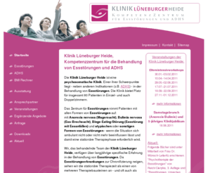 klinik-lueneburger-heide.de: Essstörung, Essstörungen, ADHS, Anorexia nervosa, Magersucht, Bulimia nervosa, Ess-Brechsucht, Binge-Eating-Störung, Essstörung mit Essanfällen - Klinik Lüneburger Heide
Klinik Lüneburger Heide - Kompetenzzentrum für Essstörungen und ADHS