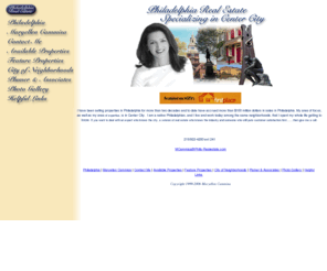 philly-realestate.com: Philadelphia Realestate - Maryellen Cammisa
Over 70 Million in Sales, If you
want to Buy or Sell Real Estate in Philadelphia, Contact the Expert -
Maryellen Cammisa 215/922-4200 or MCammisa@Philly-Realestate.com