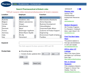 pharmer.com: Pharmaceutical & Biotech Jobs - Pharmer.com
The largest database of jobs within the pharmaceutical and biotech industries. Free job postings