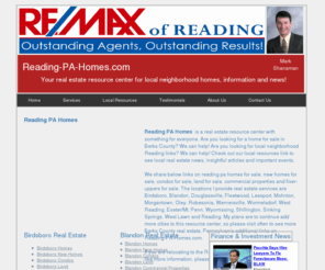 reading-pa-homes.com: Reading PA Homes – Berks County Real Estate – Reading Real Estate
Reading PA Homes contact us for Berks County real estate services in Reading, Birdsboro, Blandon, Douglassville, Fleetwood, Leesport, Mohnton, Morgantown, Reading, Mount Penn, Wyomissing, Shillington, Sinking Springs, Reading, West Lawn