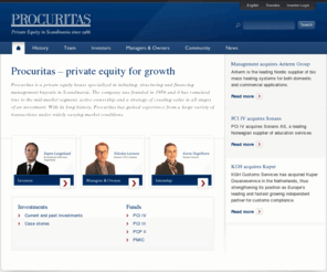 procuritas.org: Procuritas – Private Equity for Growth | Procuritas AB
Procuritas is a private equity house specialized in initiating, structuring and financing management buyouts in Scandinavia. The company was founded in 1986.
