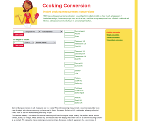 cooking-conversion.com: Cooking Conversion online tool - Converter for cooking measurement units
Convert between weight and volume in metric, US and British measuring systems with a free cooking conversion calculator.