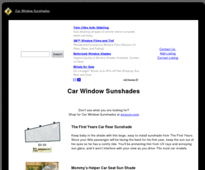 carwindowsunshades.com: Car Window Sunshades
Want to keep your car cool in the sun, or keep your kid from getting overheated?  Get a car window sunshade!.